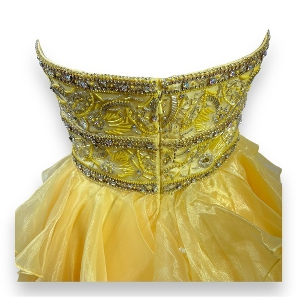 Jovani Prom Short Dress Yellow Tulle Strapless Sparkle Ruffle Glittery 8 - Picture 5 of 8